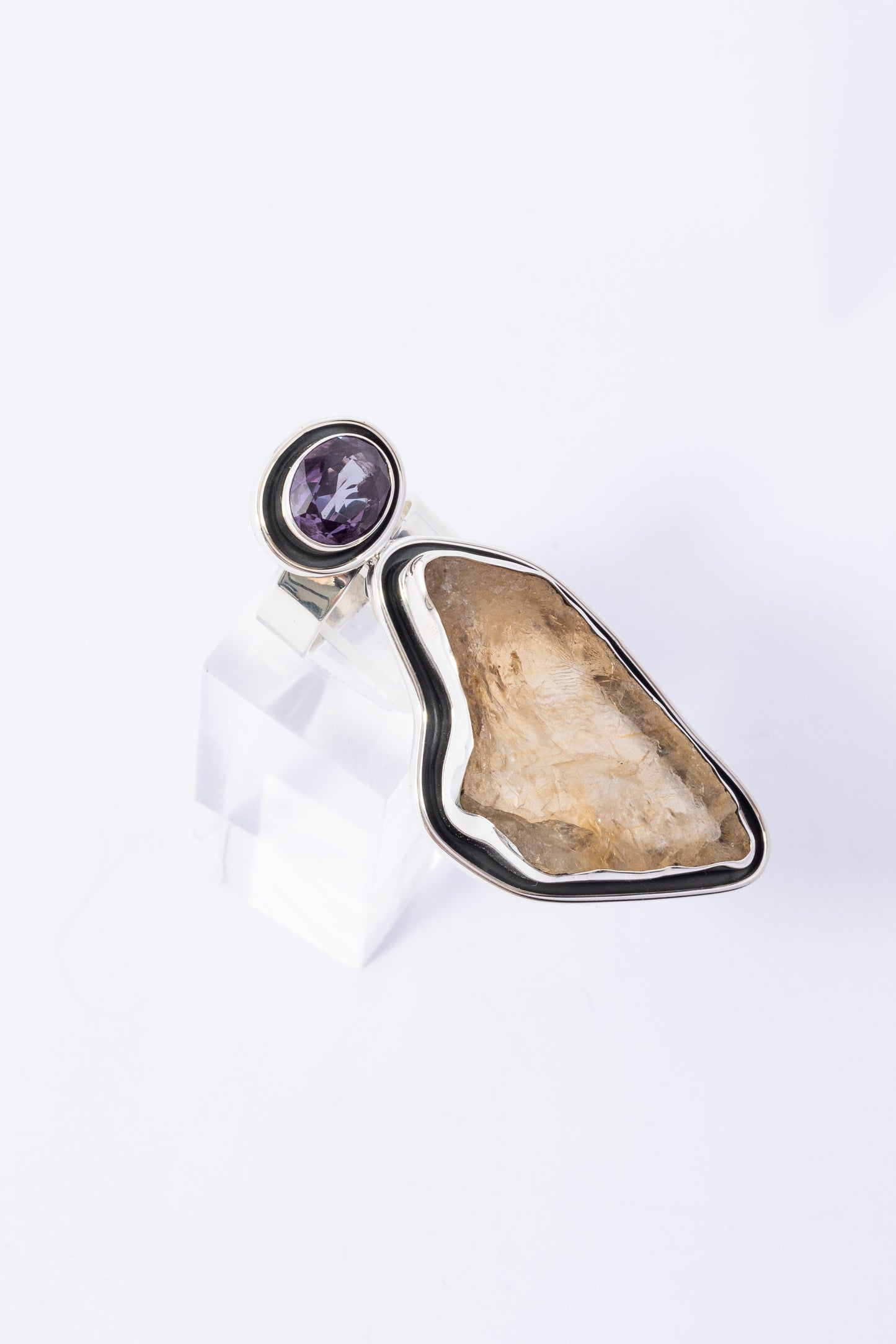 Anillo de Plata con Amatista y Citrina