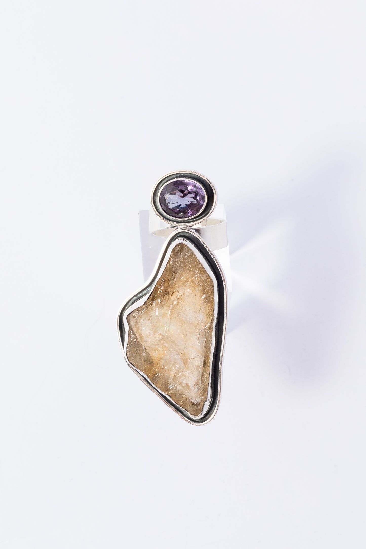 Anillo de Plata con Amatista y Citrina
