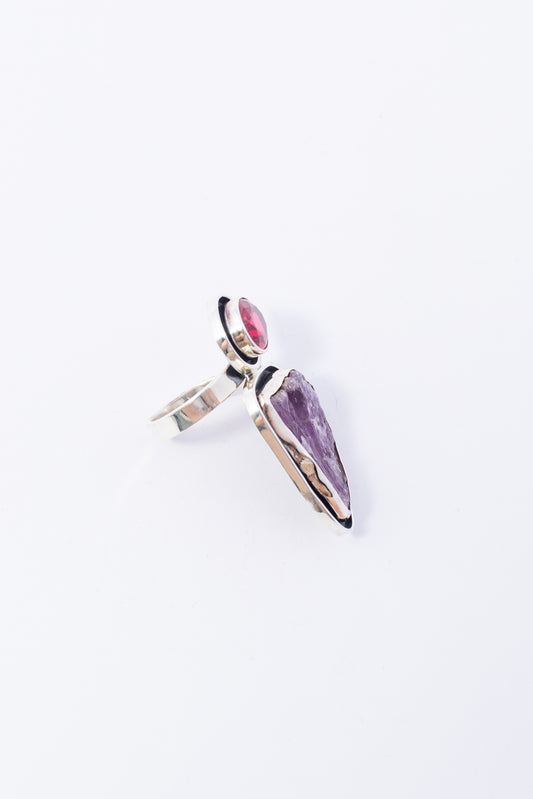 Anillo de Plata  con Cuarzo y Corindum