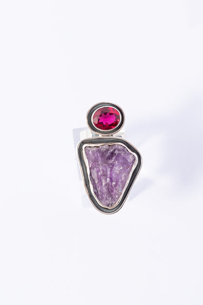 Anillo de Plata  con Cuarzo y Corindum