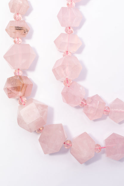 HIlo de Cuarzo Rosa Hexágono Facetado